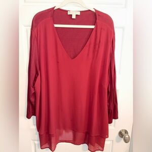 Michael Kors Deep Red V-Neck Blouse
